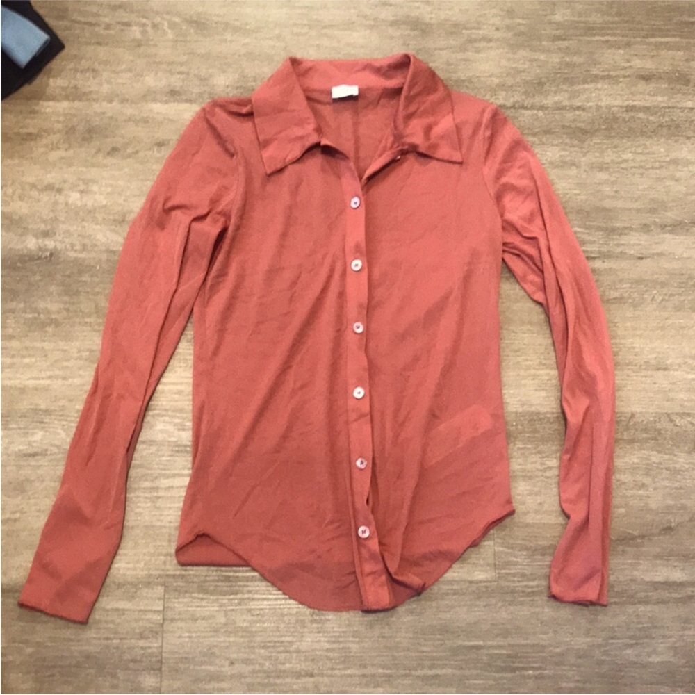 Wilfred sheer button down blouse small